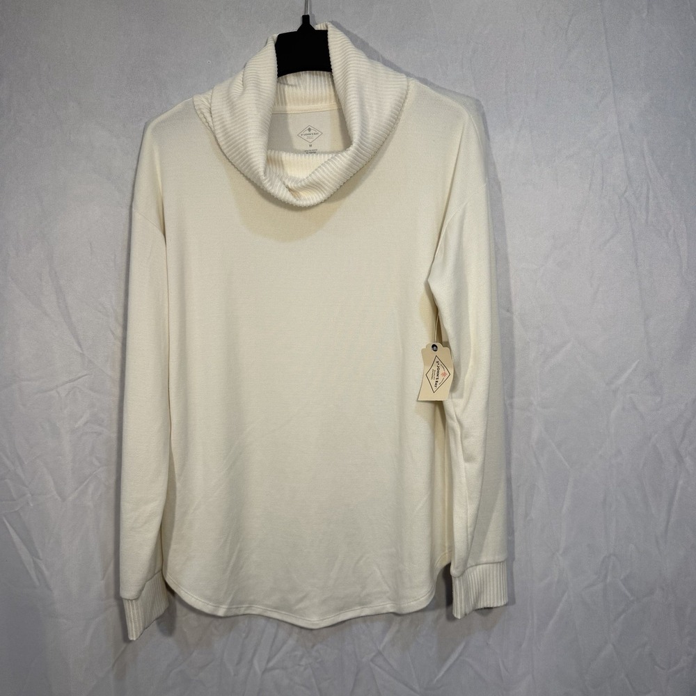 Women's Cowl Neck Long Sleeve Blouse Sweater Ivory M Stretch Casual Lightweight